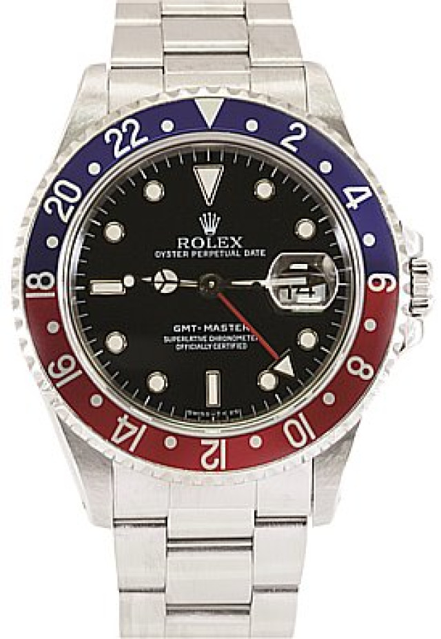 Pre-Owned Rolex GMT-Master 16700 Stainless Steel 40 mm Luminous Dots & Index On Steel
